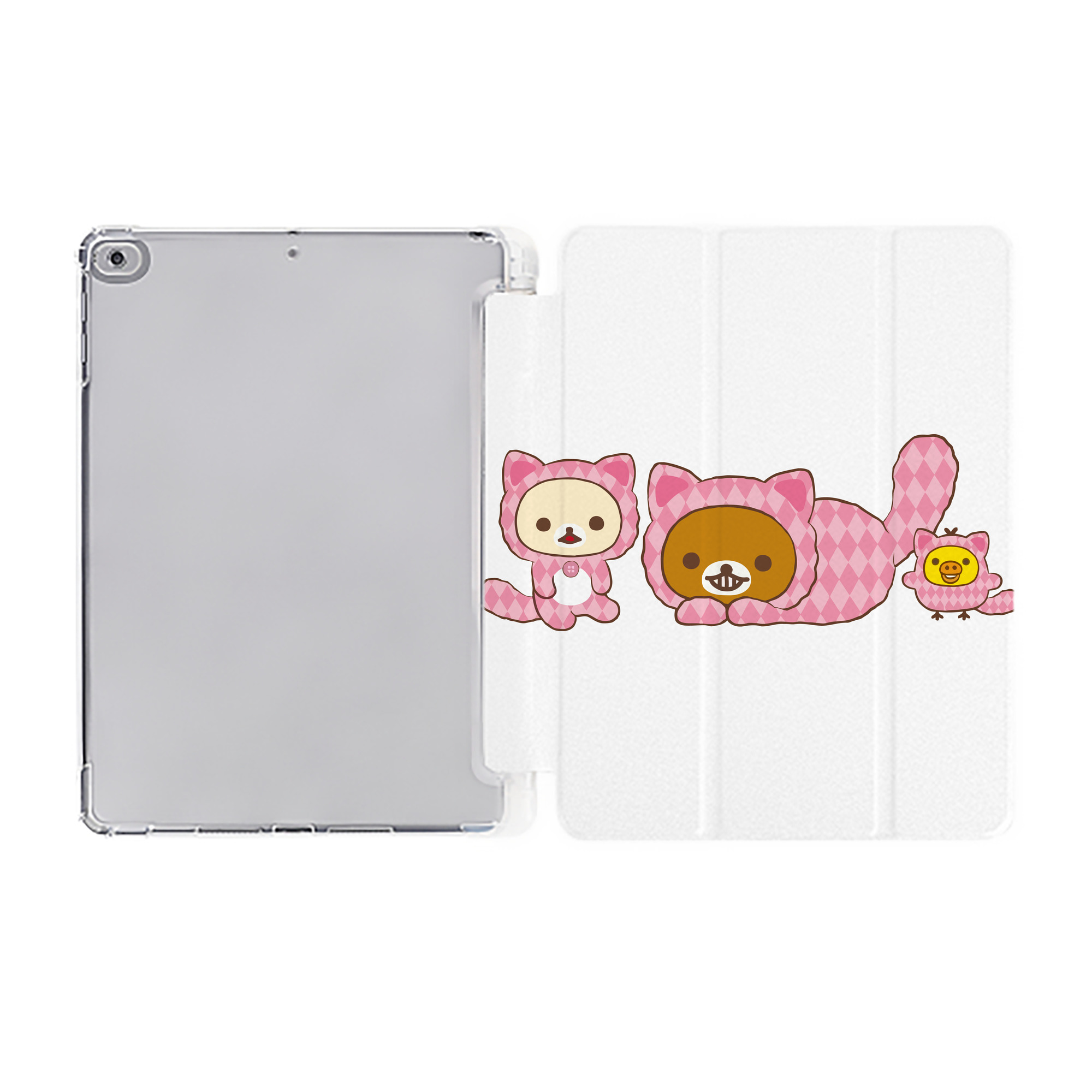 （画像用） リラックマ リラックマ キイロイトリ Rilakkuma Korilakkuma Kiiroitori IPad ケース ペン収納付き 三つ折りスタンド PUレザー×シリコン 対応機種9.5/10.5/10.9インチ